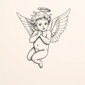 Pencil And Marker Outline Cupid Tattoo