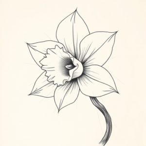 Pencil And Marker Outline Daffodil Tattoo