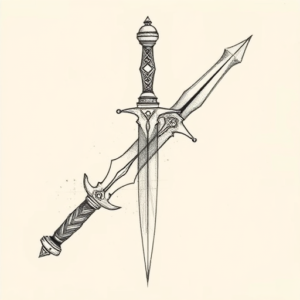 Pencil And Marker Outline Dagger Tattoo