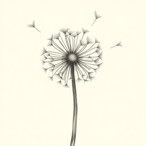 Pencil And Marker Outline Dandelion Tattoo