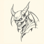 Pencil And Marker Outline Demon Tattoo