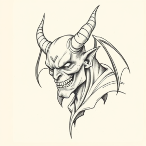 Pencil And Marker Outline Demon Tattoo