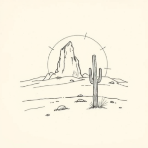 Pencil And Marker Outline Desert Tattoo