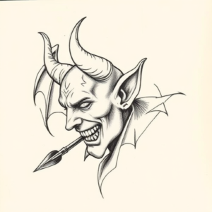 Pencil And Marker Outline Devil Tattoo