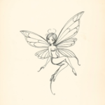 Pencil And Marker Outline Fairy Tattoo