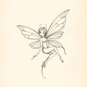Pencil And Marker Outline Fairy Tattoo