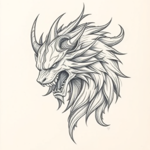 Pencil And Marker Outline Fenrir Tattoo