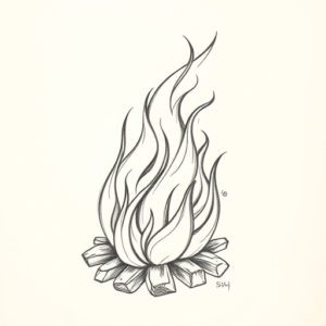 Pencil And Marker Outline Fire Tattoo