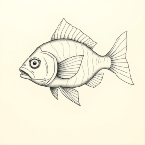 Pencil And Marker Outline Fish Tattoo