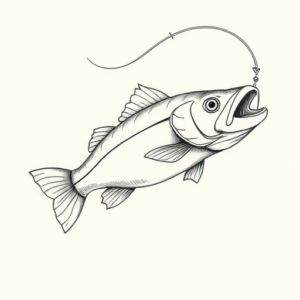 Pencil And Marker Outline Fishing Tattoo