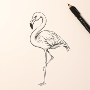Pencil And Marker Outline Flamingo Tattoo