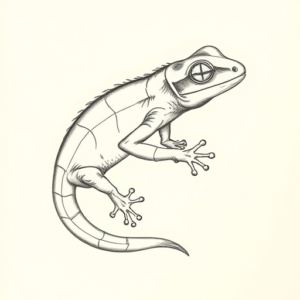 Pencil And Marker Outline Gecko Tattoo