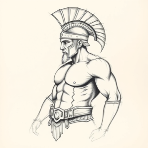 Pencil And Marker Outline Gladiator Tattoo