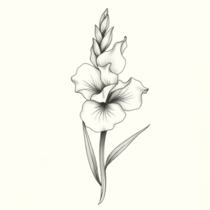 Pencil And Marker Outline Gladiolus Tattoo