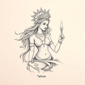 Pencil And Marker Outline Goddess Tattoo