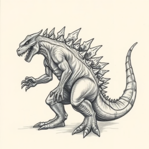 Pencil And Marker Outline Godzilla Tattoo