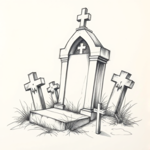 Pencil And Marker Outline Graveyard Tattoo