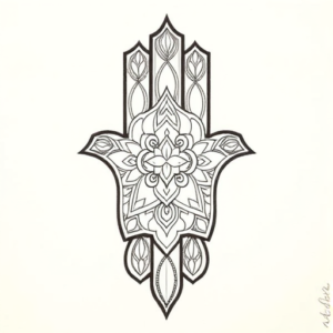 Pencil And Marker Outline Hamsa Tattoo