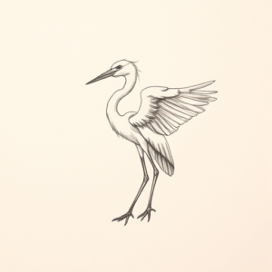 Pencil And Marker Outline Heron Tattoo