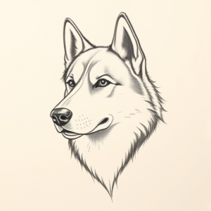 Pencil And Marker Outline Husky Tattoo