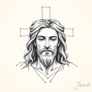 Pencil And Marker Outline Jesus Tattoo