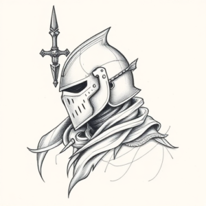 Pencil And Marker Outline Knight Tattoo