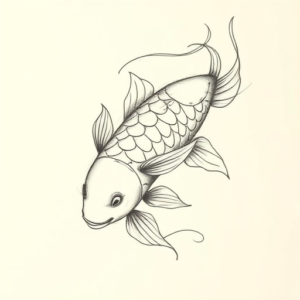 Pencil And Marker Outline Koi Tattoo