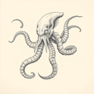 Pencil And Marker Outline Kraken Tattoo