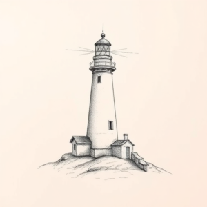Pencil And Marker Outline Lighthouse Tattoo