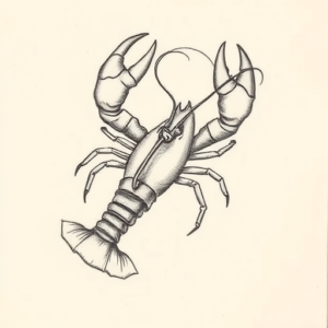 Pencil And Marker Outline Lobster Tattoo