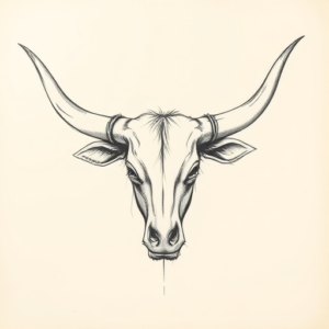 Pencil And Marker Outline Longhorn Tattoo