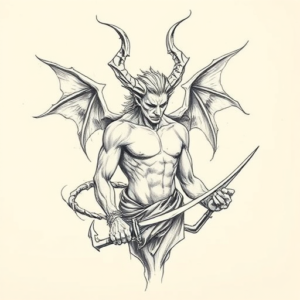 Pencil And Marker Outline Lucifer Tattoo