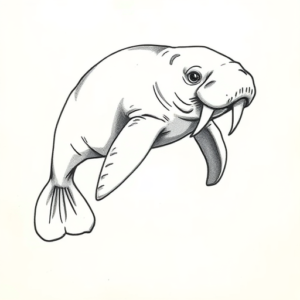 Pencil And Marker Outline Manatee Tattoo