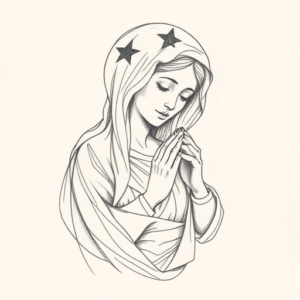 Pencil And Marker Outline Mary Tattoo