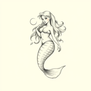 Pencil And Marker Outline Mermaid Tattoo
