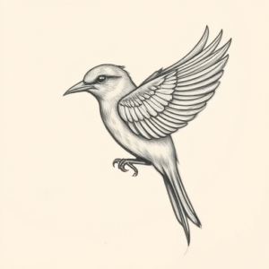 Pencil And Marker Outline Mockingbird Tattoo
