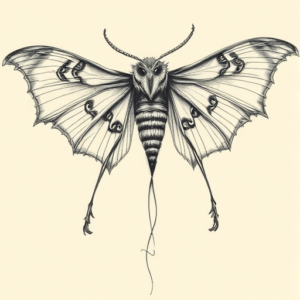 Pencil And Marker Outline Mothman Tattoo