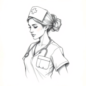 Pencil And Marker Outline Nurse Tattoo