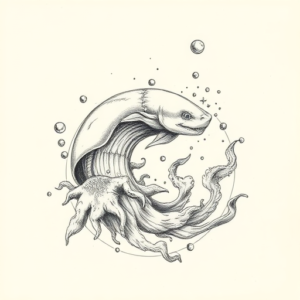 Pencil And Marker Outline Ocean Tattoo