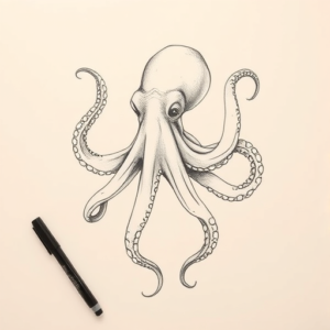 Pencil And Marker Outline Octopus Tattoo
