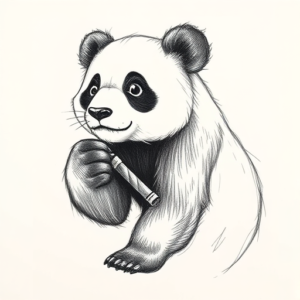Pencil And Marker Outline Panda Tattoo