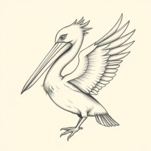 Pencil And Marker Outline Pelican Tattoo