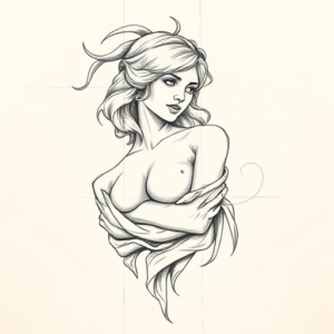 Pencil And Marker Outline Persephone Tattoo