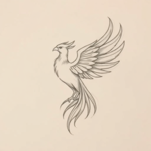 Pencil And Marker Outline Phoenix Tattoo