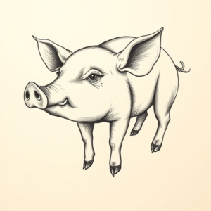 Pencil And Marker Outline Pig Tattoo