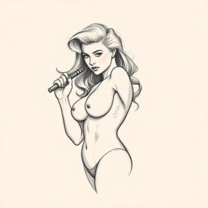 Pencil And Marker Outline Pinup Tattoo
