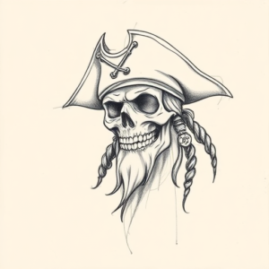 Pencil And Marker Outline Pirate Tattoo