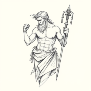 Pencil And Marker Outline Poseidon Tattoo