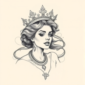 Pencil And Marker Outline Queen Tattoo