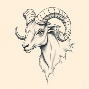 Pencil And Marker Outline Ram Tattoo
